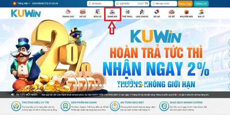 Thao tác tìm kiếm trò chơi ở danh mục game bài